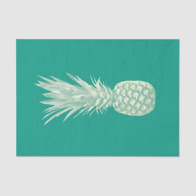 Papier Mousseline Art Tropical Elegant Turquoise Beige Ananas (Recto)