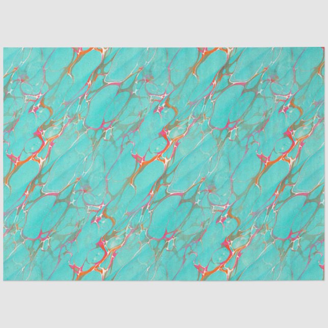 Papier Mousseline Artiste Découpage couleur marbrée Faux Turquoise (Recto)
