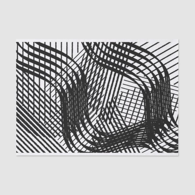Papier Mousseline Artiste Noir Blanc Large Ligne Vave Texture Motif (Recto)
