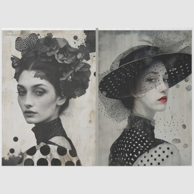 Papier Mousseline Artistes Mélange Média Noir Blanc Gros Visages (Recto)