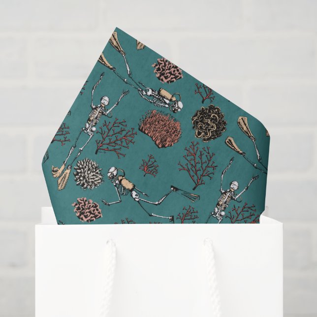 Papier Mousseline Artsy Bleu Turquoise Baignade Plongée Dessin de Co (Sac cadeau)
