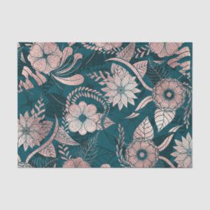 Papier Mousseline Artsy Moderne Rose Or Emerald Green Flowers