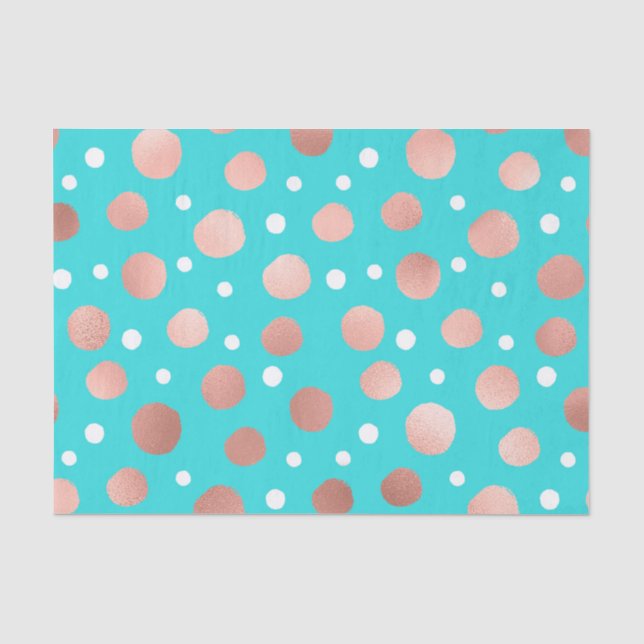 Papier Mousseline Artsy moderne Rose or Pois Turquoises (Recto)