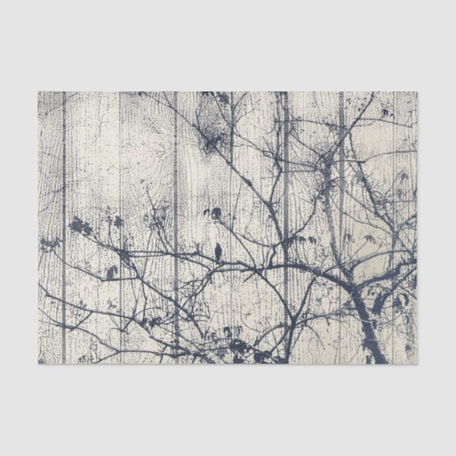 Papier Mousseline Artwork de Motif Botanique Noir et Blanc (Recto)