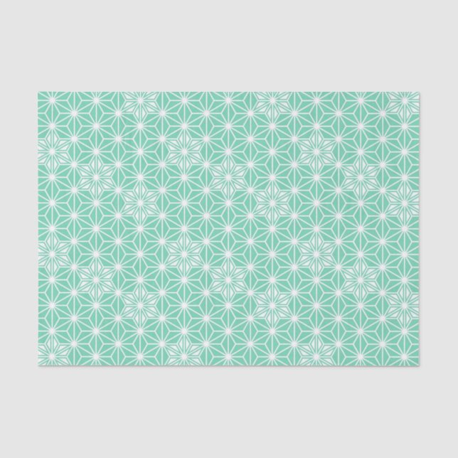 Papier Mousseline Asanoha japonais ou Motif étoile, aqua clair (Recto)