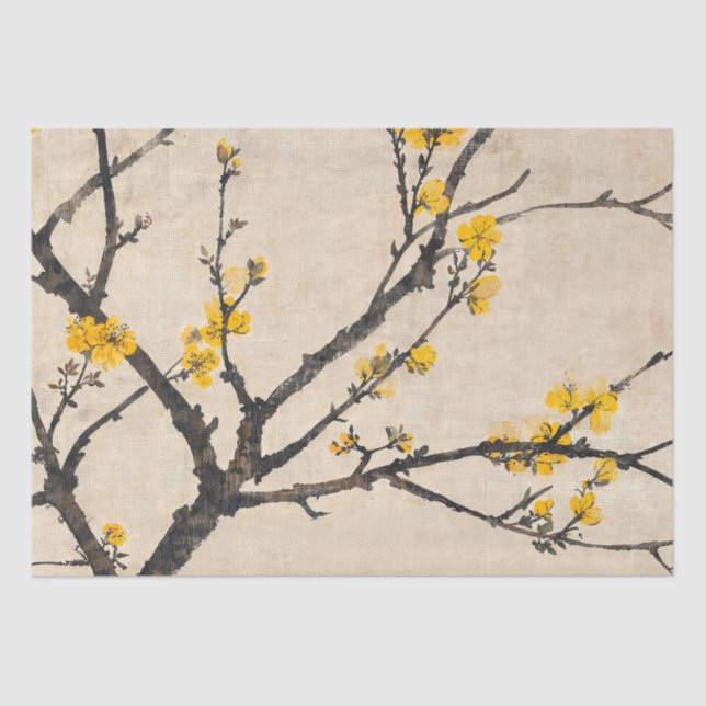 Papier Mousseline Asian Minimalist Yellow Blossom Branch (Recto)