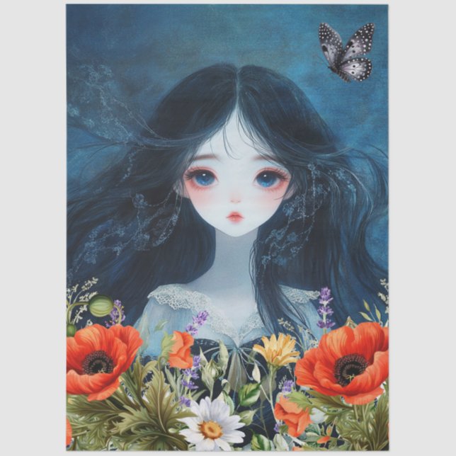 Papier Mousseline Asiatique Fleur sauvage & Red Poppies Art Abstrait (Recto)