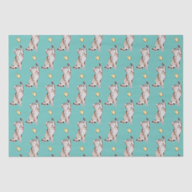 Papier Mousseline Atteinte de chats pour papillon jaune sur Turquois (Recto)