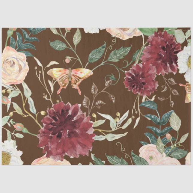 Papier Mousseline Automne Aquarelle Automne Floral Butterfly Decoupa (Recto)