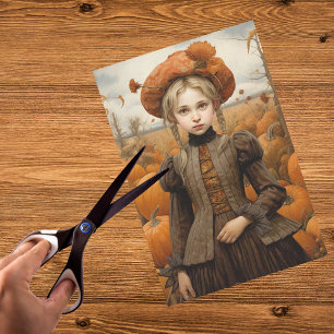Papier Mousseline Automne Automne Fille Citrouille Thanksgiving Déco