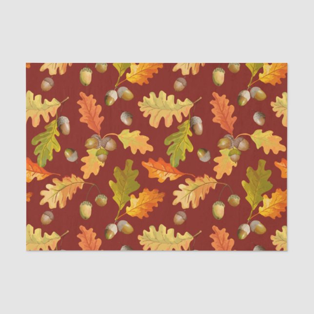 Papier Mousseline Automne Chêne Feuilles et Acorns Nature (Recto)