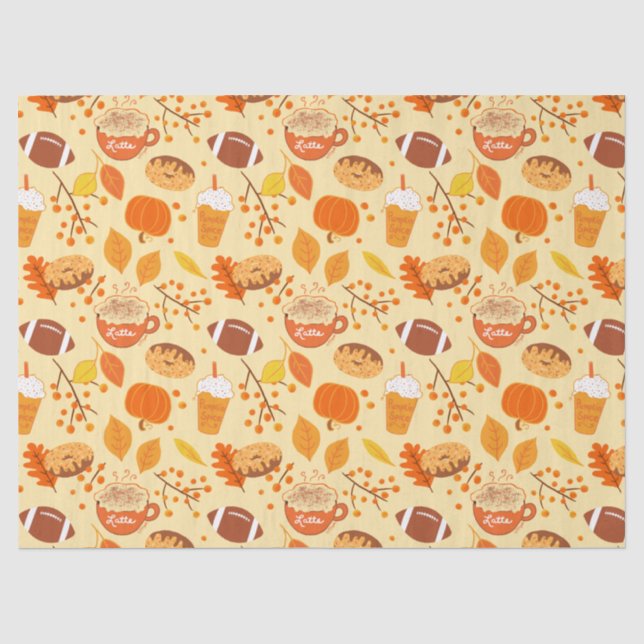Papier Mousseline Automne Feuilles Football et Citrouille Motif épic (Recto)