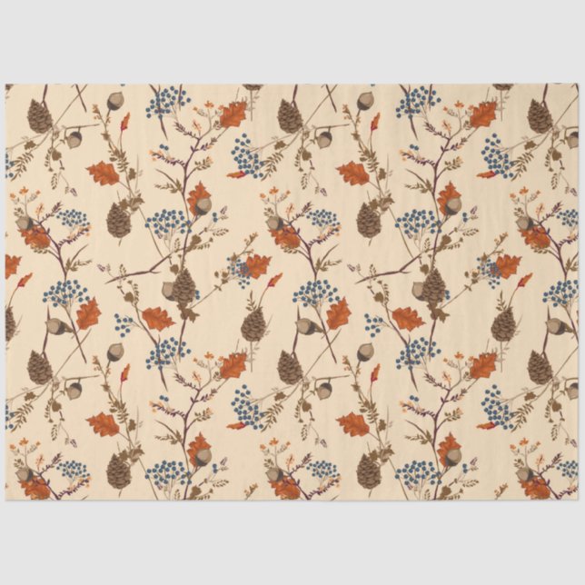 Papier Mousseline Automne Floral Pinecone Enveloppement Cadeau Papie (Recto)