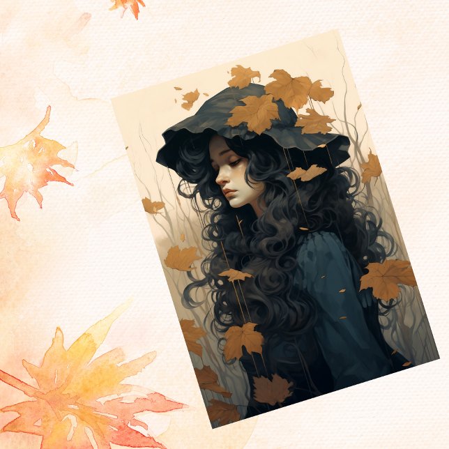 Papier Mousseline Automne Tombant Feuilles d'érable Lovely Girl (Créateur téléchargé)