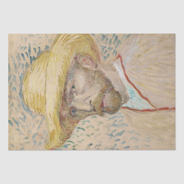 Papier Mousseline Autoportrait avec Casquette de paille par Vincent  (Recto)