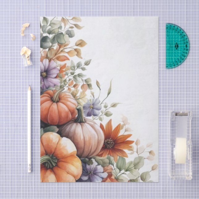 Papier Mousseline Autumn Pumpkins and Flowers Fall Pattern Decoupage (Artisanat)