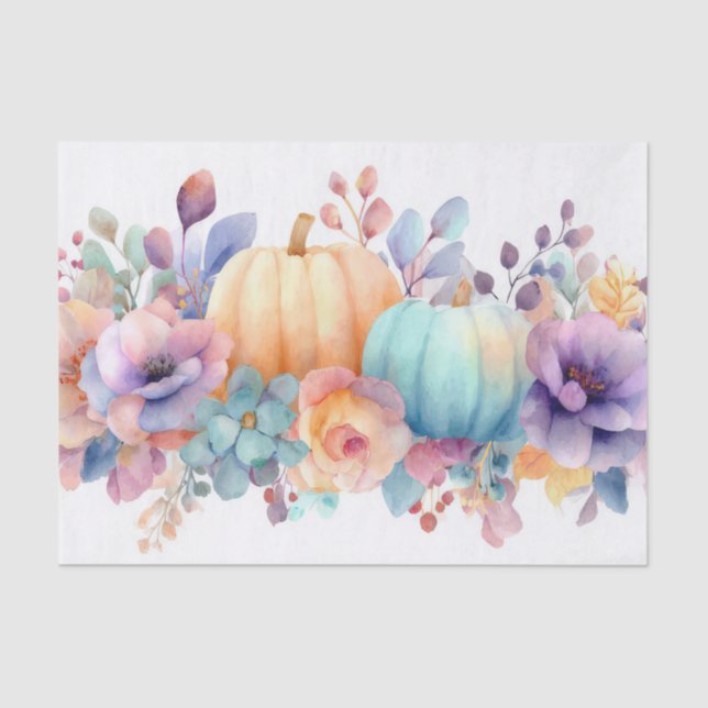 Papier Mousseline Autumn Pumpkins and Flowers Fall Pattern Decoupage (Recto)