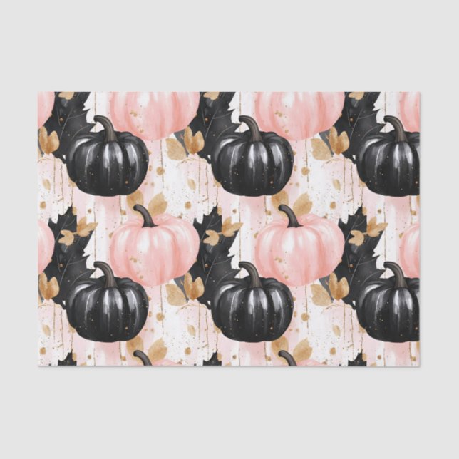 Papier Mousseline Autumn Pumpkins and Leaves Fall Pattern Decoupage (Recto)