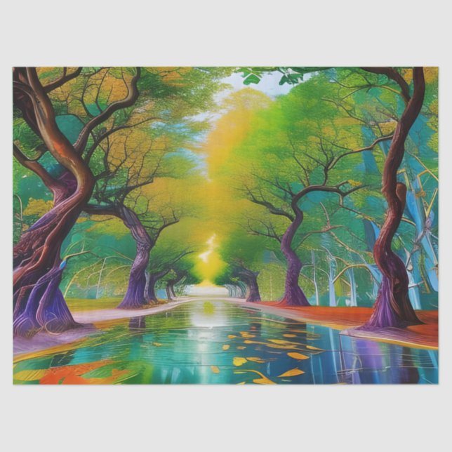 Papier Mousseline Avenue des arbres feuilles d'automne (Recto)