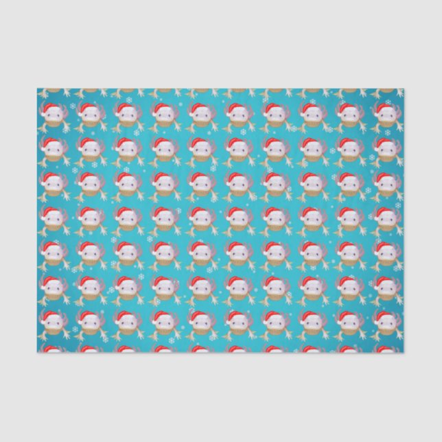 Papier Mousseline Axolotal de Noël avec chapeau de Père Noël et lumi (Recto)