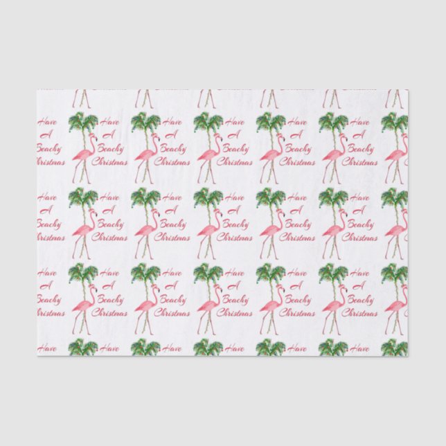 Papier Mousseline Ayez Un Flamant rose De Noël De Plage (Recto)