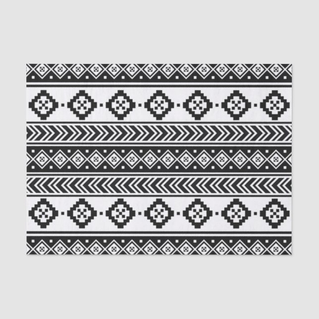 Papier Mousseline Aztec Boho, Motif tribal géométrique noir blanc (Recto)