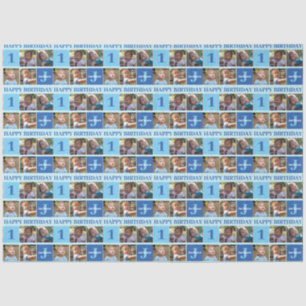 Papier Mousseline Baby Boy First Birthday Cute Blue Photo Collage