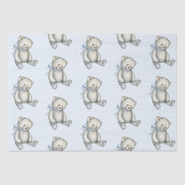 Papier Mousseline Baby Boy Teddy Bear bleu Aquarelle Cadeau (Recto)