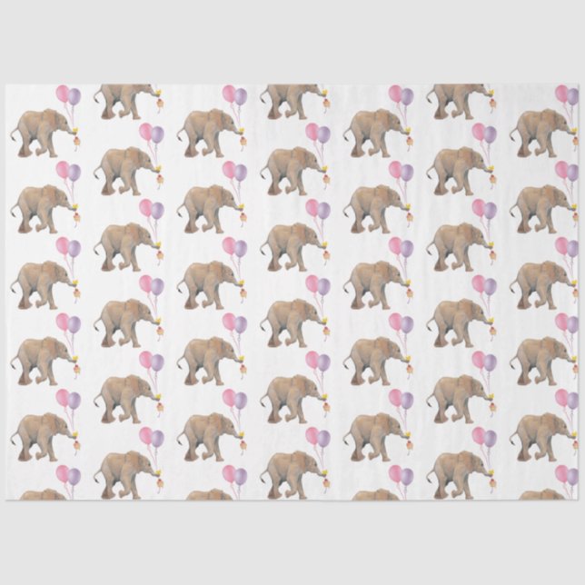 Papier Mousseline Baby Elephant pink & violet balloon Tissue Paper (Recto)