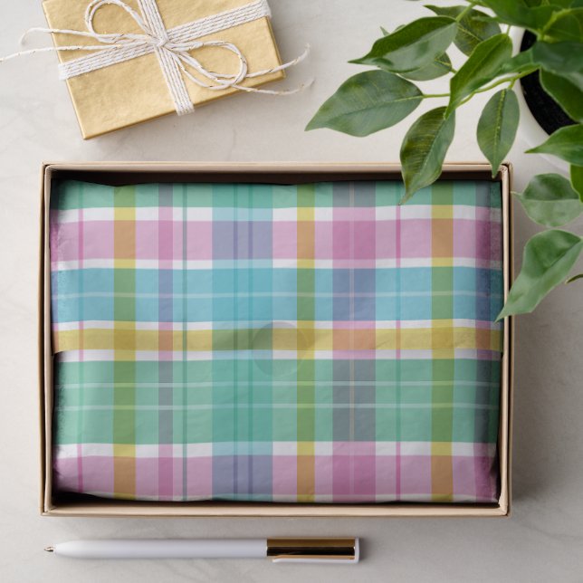 Papier Mousseline Baby Pastel Plaid Pink Blue Green (Cadeau)