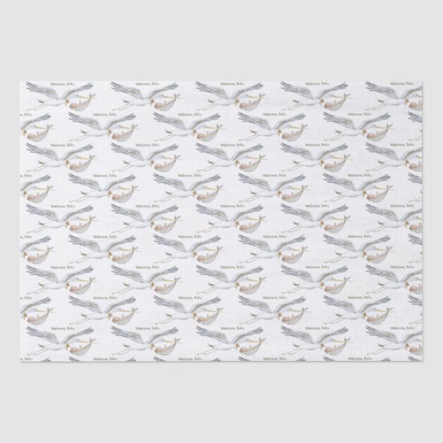 Papier Mousseline Baby shower de ruban Fleur sauvage Stork (Recto)