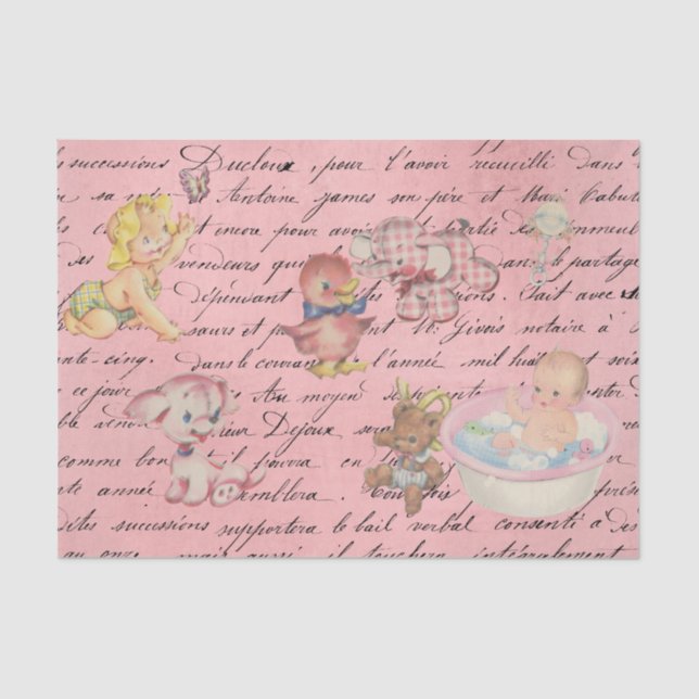 Papier Mousseline Baby shower Découpage fille rose Vintage (Recto)