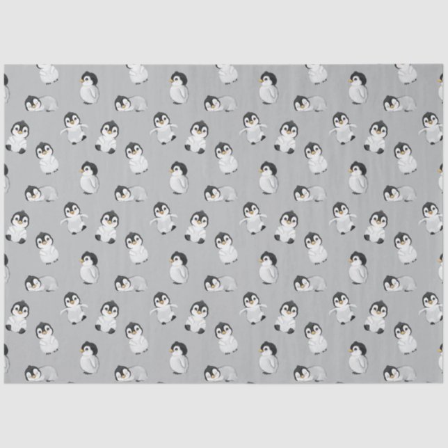 Papier Mousseline Baby shower d'hiver de pingouin gris simple (Recto)