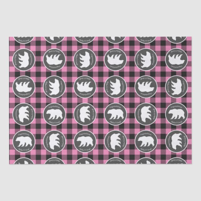 Papier Mousseline Baby shower d'ours rose (Recto)