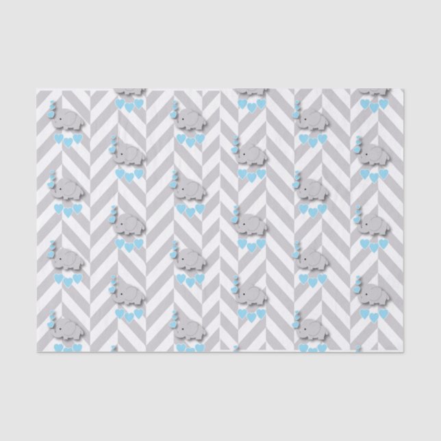 Papier Mousseline Baby shower 👶 éléphant bleu et gris (Recto)