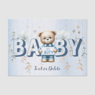 Papier Mousseline Baby shower mignonne Ours En Teddy Bleu Floral Bel