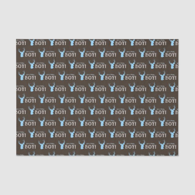 Papier Mousseline Baby shower rustique Bois Bleu Cerf (Recto)