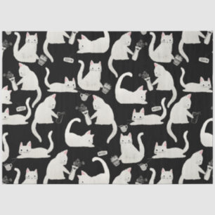 Papier Mousseline Bad Cats Knocking Stuff Over, White Cats on Black