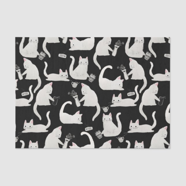 Papier Mousseline Bad Cats Knocking Stuff Over, White Cats on Black (Recto)