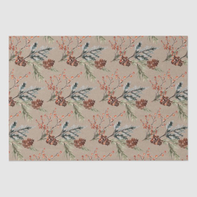 Papier Mousseline Baies Ilex Rustiques Kraft Juniper Pine Cones (Recto)