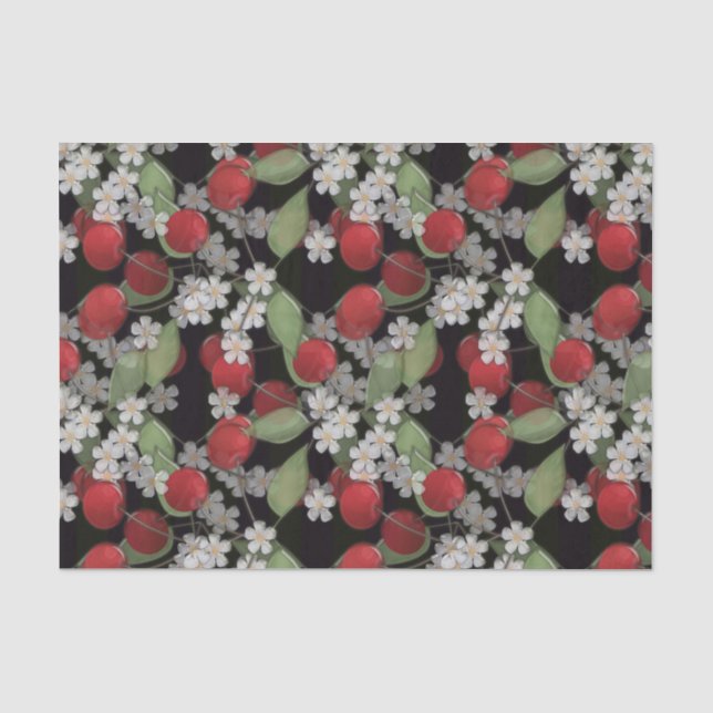 Papier Mousseline Baies rouges, cerise (Recto)
