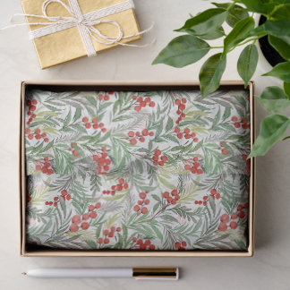 Papier Mousseline Baies rouges et feuillage persistant de Winterberr