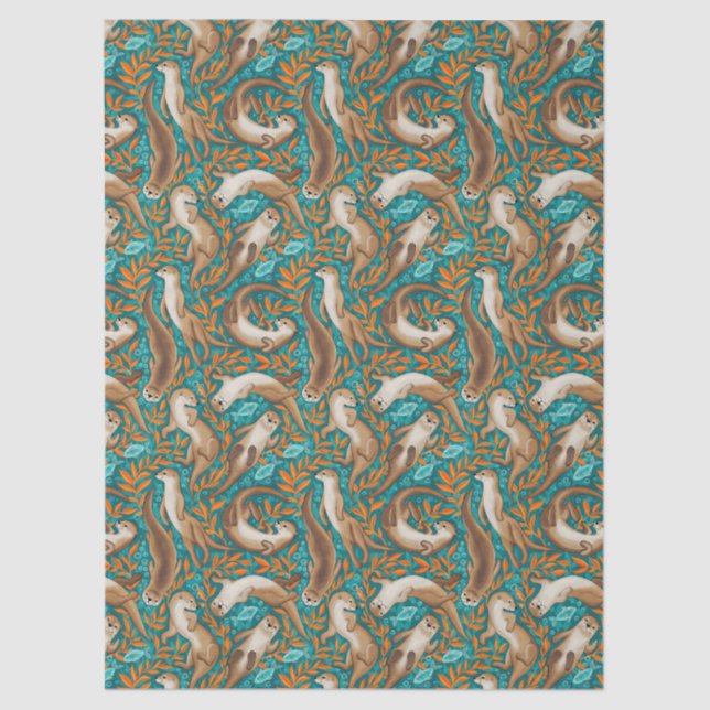 Papier Mousseline Baignade douce en Gouache Turquoise et orange (Recto)