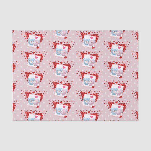 Papier Mousseline Baisers avec coeur d'amour rouge tout autour (Recto)