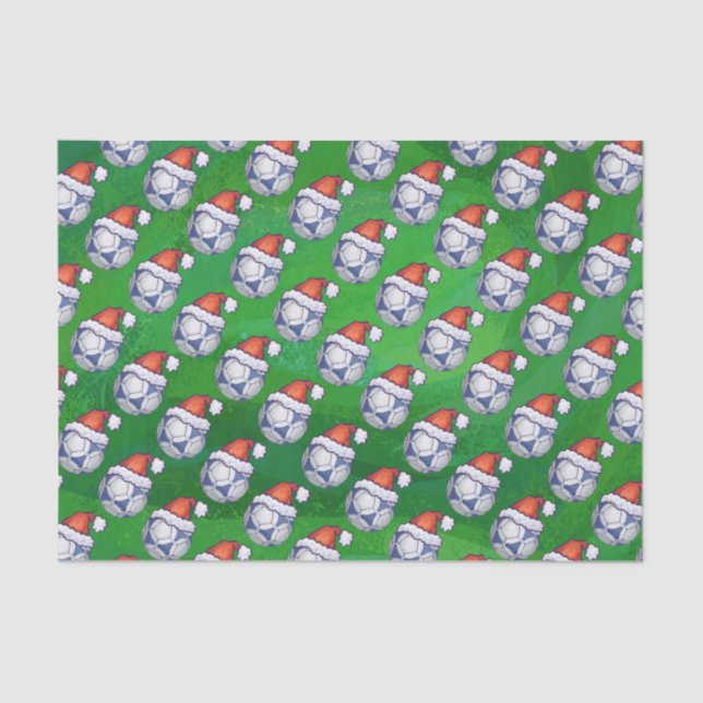 Papier Mousseline Bal de soccer bleu et blanc sur vert (Recto)