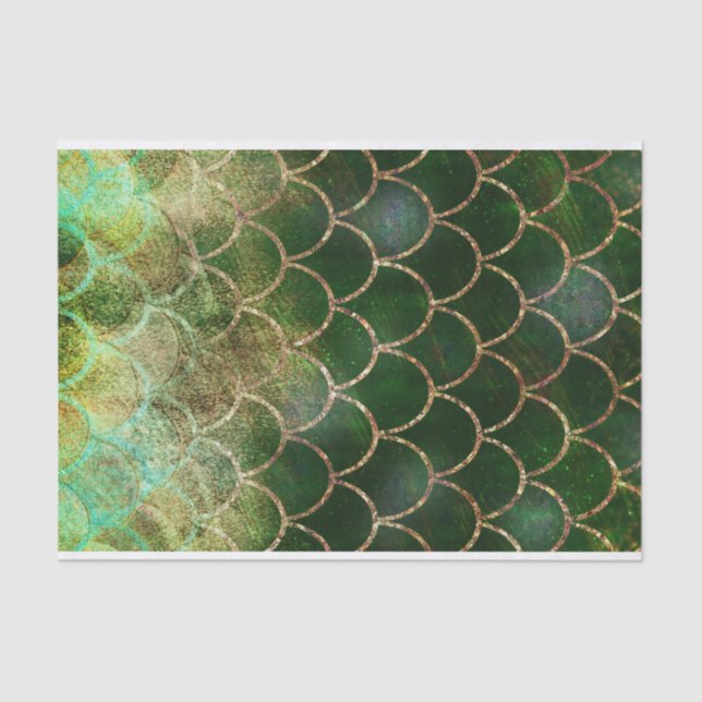 Papier Mousseline Balances de poissons de sirène vert et or (Recto)