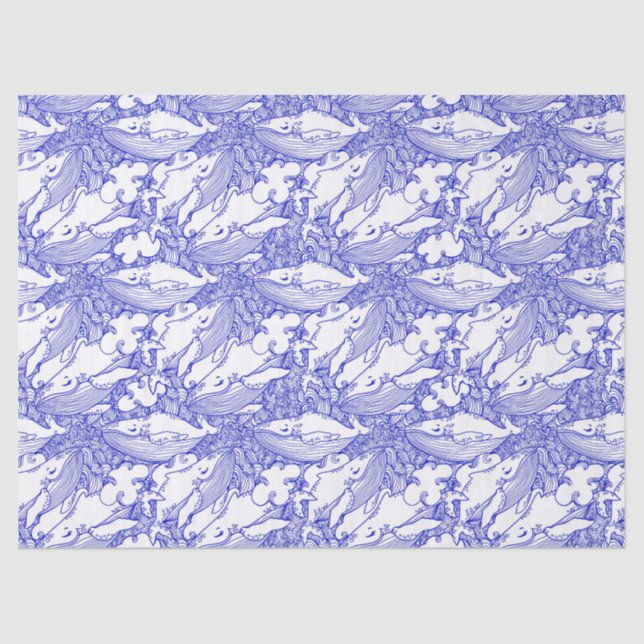 Papier Mousseline Baleine à bosse Bleue Et Blanche (Recto)