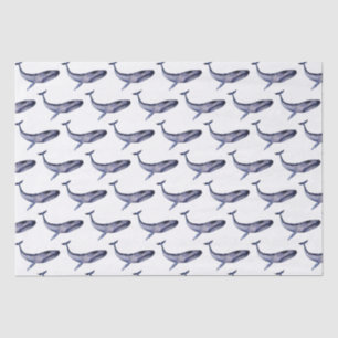 Papier Mousseline Baleine bleu aquarelle