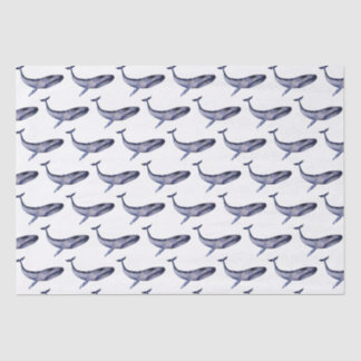 Papier Mousseline Baleine bleu aquarelle