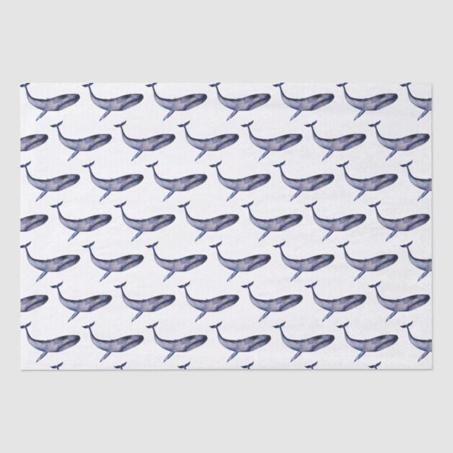 Papier Mousseline Baleine bleu aquarelle (Recto)